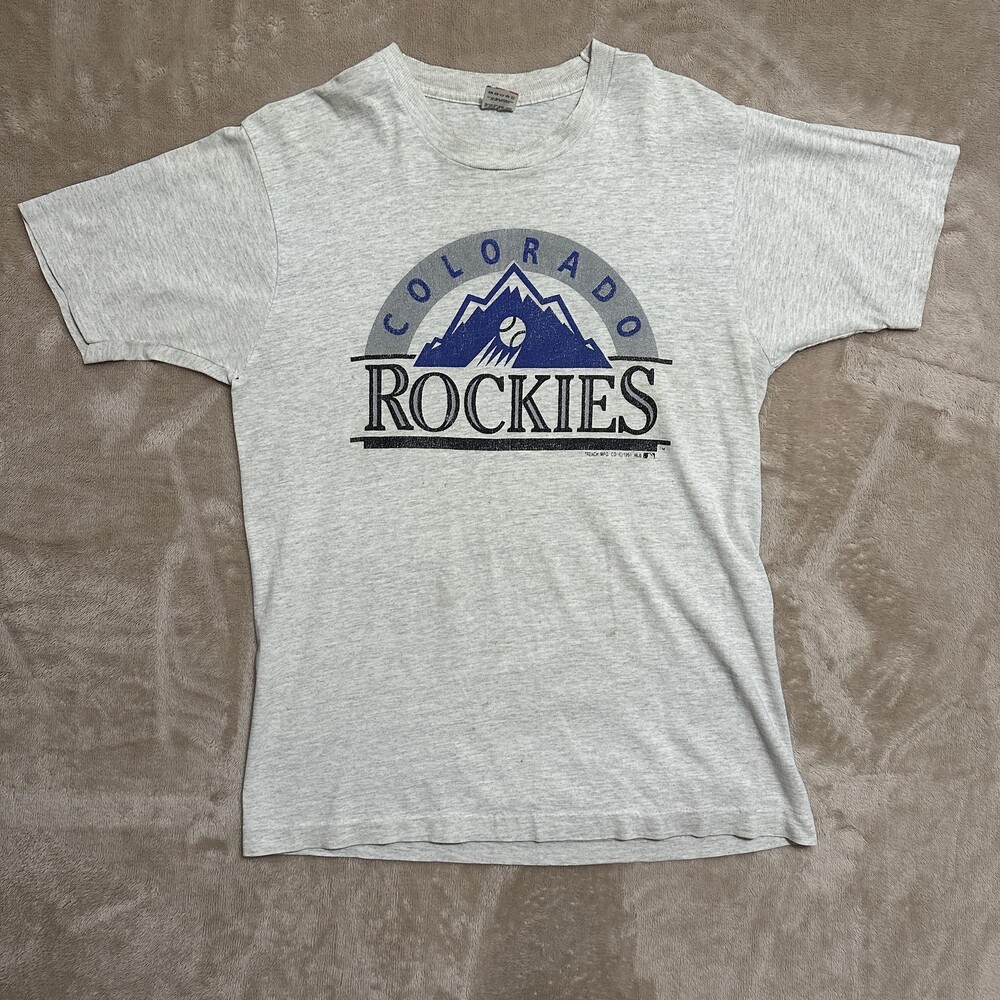 Vintage Colorado Rockies Shirt Mens Large Gray MLB Baseball Made USA Graphic 90s
